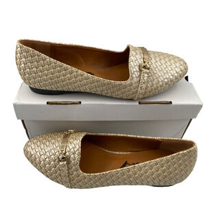 Seven7 Gigi Buckle Loafers Gold Woven NIB Sz 7.5 Slip On Shoes Women's Flats